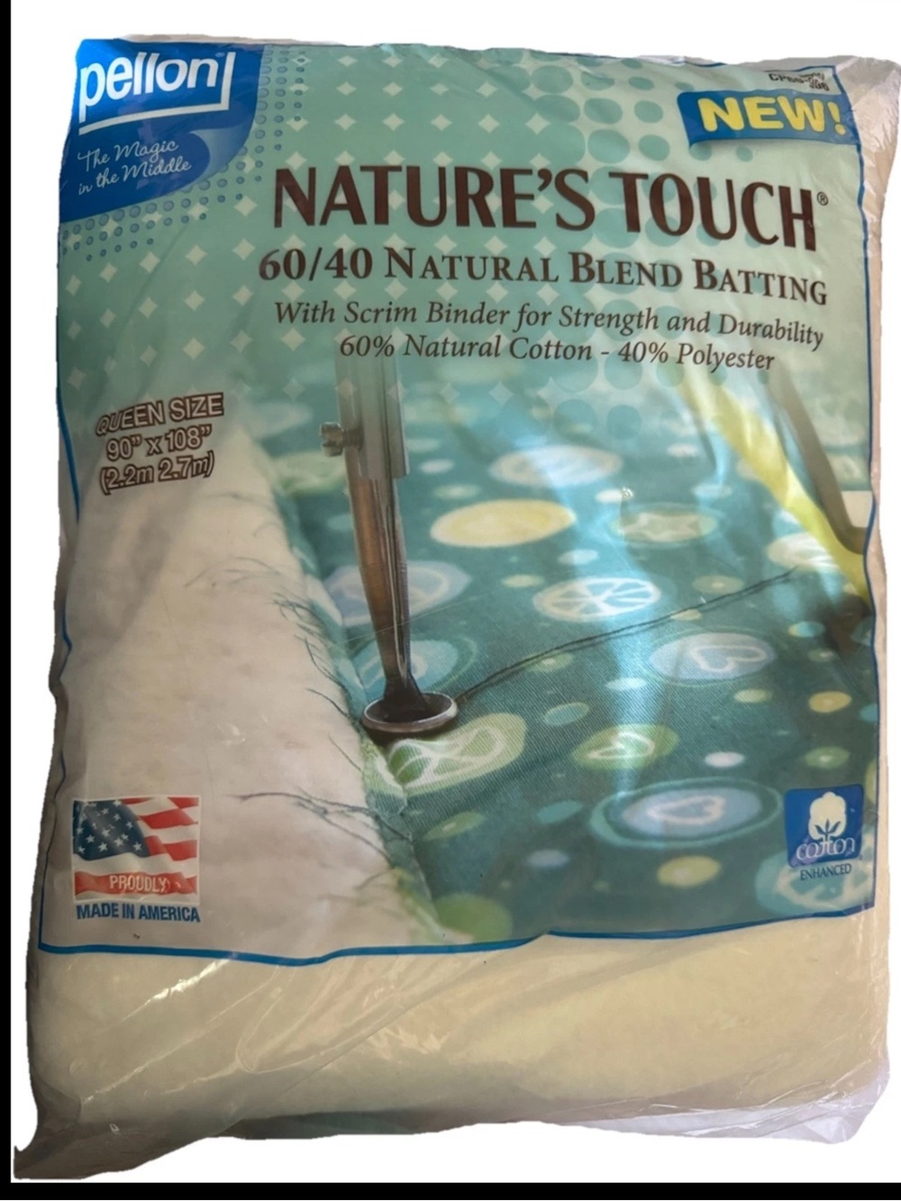NEW Pellon Nature’s Touch 60/40 Blend Quilting Batting- Queen-Scrim Binder